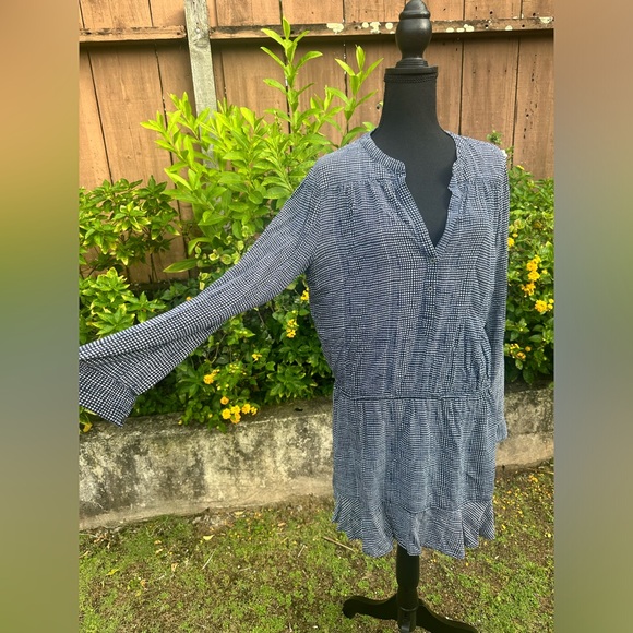 Joie Blue and White Argyle Long Sleeve Dress Size L - Picture 3 of 4